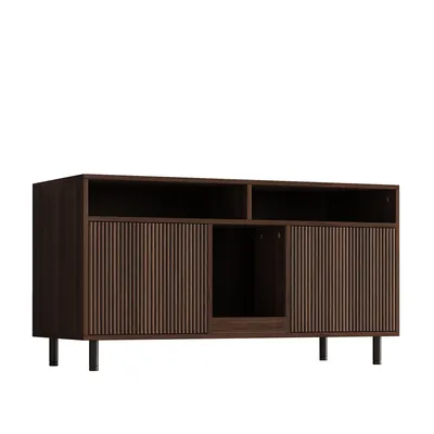 Produktbild von Flieks Sideboard Kommode mit offenen Fächern und Bereich für Katzentoilette, Katzenstreuwanne-Schrank Haustierschrank mit Sandauffangmatte, Nussbaum
