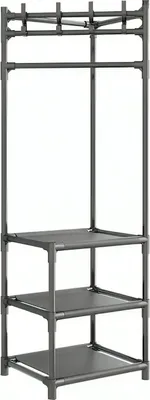 Obrázek produktu pro Designový rohový věšák na oblečení LIVIT v černé barvě s integrovanými policemi, rozměry: 186x58x40 cm - ideální pro prostorově úspornou organizaci v každé místnosti