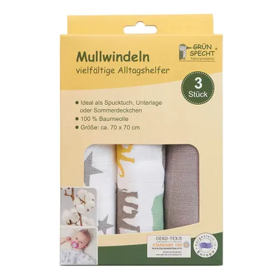 Obrázek produktu pro 3 mušelínové pleny 70x70cm - šedá