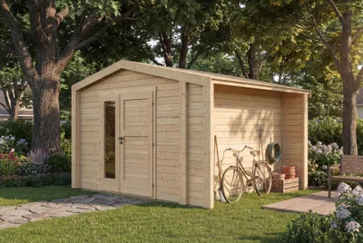 Produktbild von Gartenhaus Killarney, 350x300cm, Naturbelassen, 28mm, KI-generiertes Bild