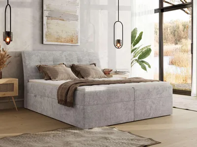 Produktbild von MKS MEBLE Boxspringbett DAGOS 140 x 200 cm mit Bettkasten & Stauraum, 7-Zonen Matratze H4 , Inkl. Topper Visco, Hotel-Design, Doppelbett mit hohem Kopfteil - Schenille grob gewebt