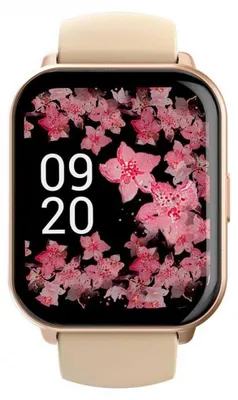 A smartwatch with a floral wallpaper displayed on its screen.