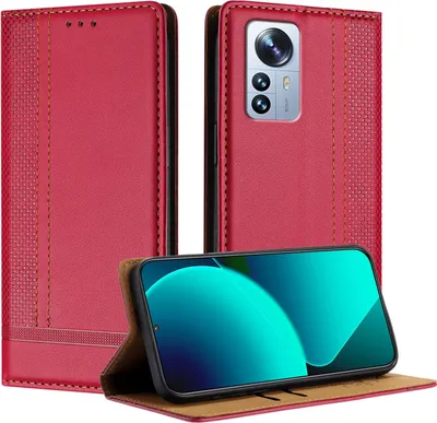 Immagine prodotto di Custodia per Xiaomi 12 Pro in pelle con funzione stand rosso