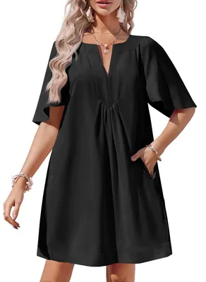 Produktbild von Imily Bela Kurzes, schmetterlingsförmiges Minikleid für Damen, lässiger V-Ausschnitt, locker und fließend – ein Sommerkleid