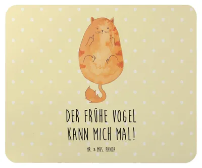 Produktbild von Mr. & Mrs. Panda Mauspad Katze Frühaufsteher - Gelb Pastell - Geschenk, Kater, Genervt, Verschlafen, Mouse Pad, Kaffee, pc mausunterlage, mausteppich, Mousepad, laptop