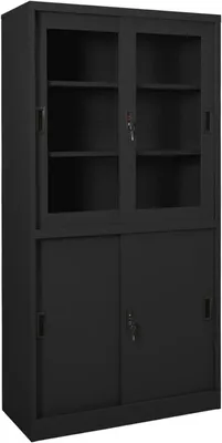 Produktbild von Büroschrank mit Schiebetür Aktenschrank Büromöbel Metallschrank Stahlschrank Lagerschrank Universalschrank Schrank Mit 4 Schiebetüren,90 x 40 x 180 cm (B x T x H) Mit 3 Einlegeböden,Stahl