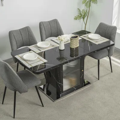 Produktbild von STILVORA Rechteckiger Esstisch mit Teleskopdesign,Wohnzimmertisch Küchentisch für 4-6 Personen,Beistelltisch Sofatisch mit Stauraumschrank,schwarz