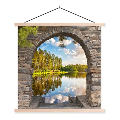 Produktbild von MuchoWow® Textilposter Landschaft - Ausblick - Wasser 40x40 cm mit holzfarbenen Rahmen - Posterleiste