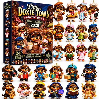 Produktbild von Dackel Adventskalender 2026,Weihnachtskalender mit 24 Dackel Christbaumschmuck,2D Dackel Ornamente zum Sammeln für Kinder Erwachsene