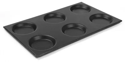 Productafbeelding van Gastronormbak – GN 1/1 bakplaat van aluminium met 6 ronde vormen en antikleeflaag
