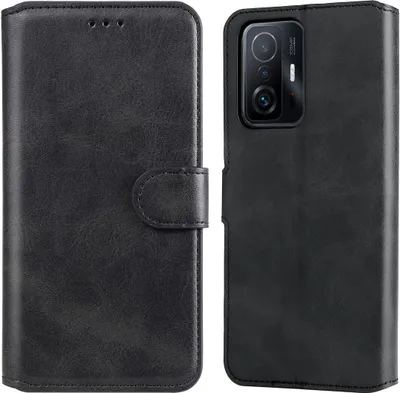 Produktbild von König Design Hülle kompatibel mit Xiaomi Mi 11T / 11T Pro Kunstleder Handyhülle - Handy Case Schwarz