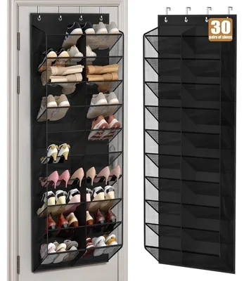 Productafbeelding van Hanging schoenenrek voor 30 paar schoenen – 10-laags, zwart, met gaasvakken