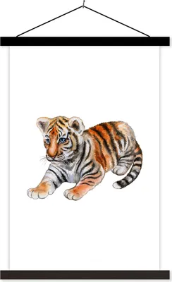 Produktbild von MuchoWow® Textilposter Tiger - Klein - Weiß 120x180 cm mit schwarzem Rahmen - Fotos