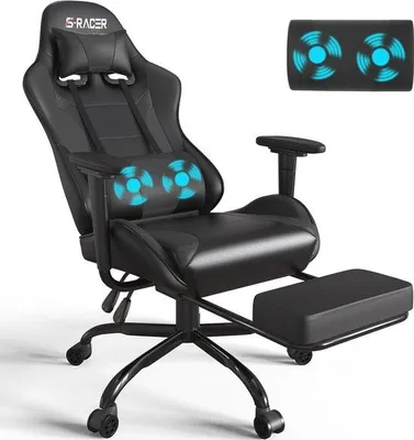 Produktbild von Famanu Gamingstuhl mit Massagekissen und Fußstütze - Schwarz