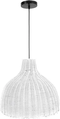 Produktbild von VIVANNO Hängelampe Rattan HORA Rund, Weiß geflochten - 48x35 cm