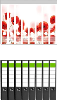 Produktbild von Wallario 8 Stück schmale Ordner inkl. Klebeetiketten mit Motive Leuchtende Mohnblumen - Rote Mohnblumenblüten -  Set mit Rückenschildern / Ordnerrücken Stickern