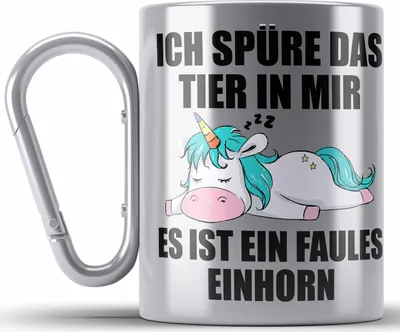 Produktbild von Trendation - Lustige Einhorn Sprüche Edelstahl Tasse Karabiner Mitarbeiter Geschenk Arbeitskollege Kollegin Abschiedsgeschenk (Silber)