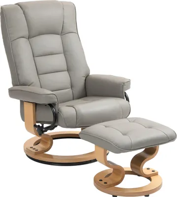 Image de Fauteuil de relaxation inclinable avec repose-pied, pivotant, cadre en bois , revšºtement synthšŠtique gris
