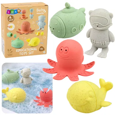 Obrázok produktu pre Pedagogické hračky do kúpeľa, senzorické gumové figúrky, pastelové farby, 4 kusy.