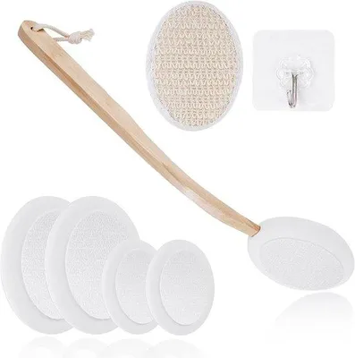 Produktbild von Rückencreme-Applikator-Set mit langer Holzgriff und abnehmbaren Aufsätzen