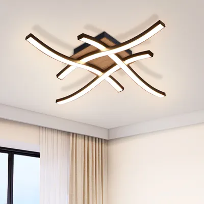 Produktbild von ZMH Deckenlampe LED Deckenleuchte Wohnzimmer 24W Holz Wohnzimmerlampe 3000K Warmweiß Modern Design Schlafzimmerlampe Schwarz Metall Küchenlampe