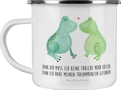Produktbild von Mr. & Mrs. Panda Pott Frosch Liebe - Weiß - Geschenk, Hochzeitstag, Freund, Tasse Emaille, Freundin, Reisebecher, Kaffeepott, Verlobung, Teetasse