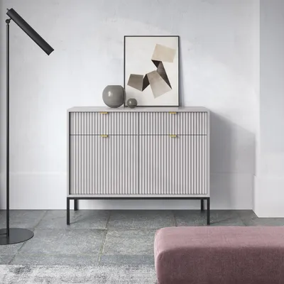 Produktbild von Graue Moderne Geriffelte Kommode KIOTO K2D2SZ Schwarz Gestell Schrank Sideboard