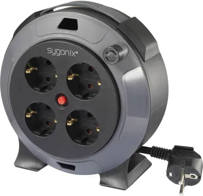 Produktbild von Sygonix SY-5806896 Kabeltrommel 5 m Schwarz Schutzkontakt-Stecker