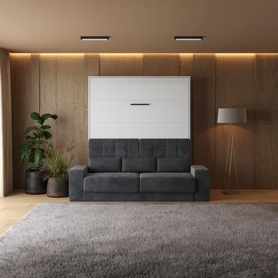 Produktbild von SMARTBett Schrankbett M1 180x200 Vertikal Weiss/Weiss Hochglanz inkl.Anthrazit SOFA