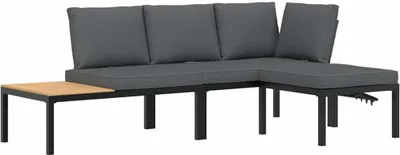 Produktbild von vidaXL 3-tlg. Garten-Sofagarnitur mit Kissen Schwarz Aluminium