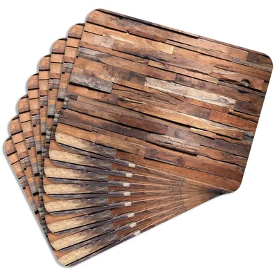 Produktbild von MG Design Set aus 8 Kork-Platzsets - Wooden Wall 1 - 30 x 40 cm - hitzebeständig & abwischbar, mit Korkrückseite