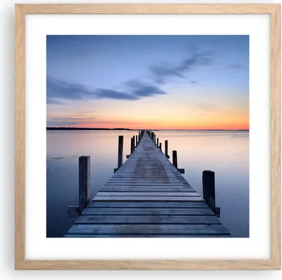 Produktbild von Gerahmtes Poster - Rahmen in heller Eiche - Sonnenuntergang See Wasser Brücke - 40x40 cm - Wand Bild - Wanddeko - Wandbilder - Wandposter - Bilderrahmen - Bilder - Kunstdruck - P2NAC40x40-2508