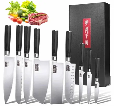 Produktbild von Küchenmesser Set, Ergonomische Griffe, Edelstahlklingen, 9Stück