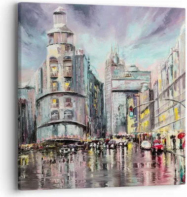 Produktbild von Bild auf Leinwand - Leinwandbild - Stadt Straße Haus - 40x40cm - Wand Bild - Wanddeko - Wandbilder - Leinwanddruck - Bilder - Kunstdruck - Wanddekoration - Leinwand bilder - Wandkunst - AC40x40-3440
