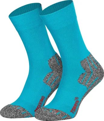 Produktbild von Tobeni 2 Paar Damen Herren Trekkingsocken Wandersocken Outdoor-Funktionssocken Atmungsaktiv Uni, Farbe:Pazifik - Blau, Grösse:43-46