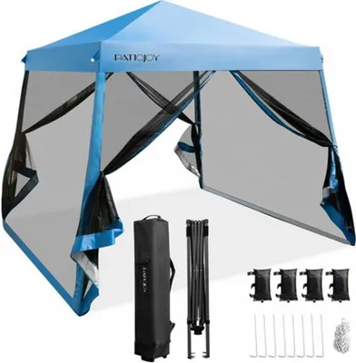 Immagine prodotto di Gazebo da giardino COSTWAY NP10301BL, con borsa, regolabile in altezza, con zanzariera, protezione UV, 3x3 m - N
