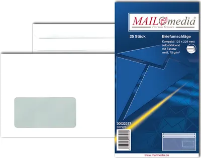 Produktbild von 25 Briefumschläge Kompakt weiss mit Fenster 125X229