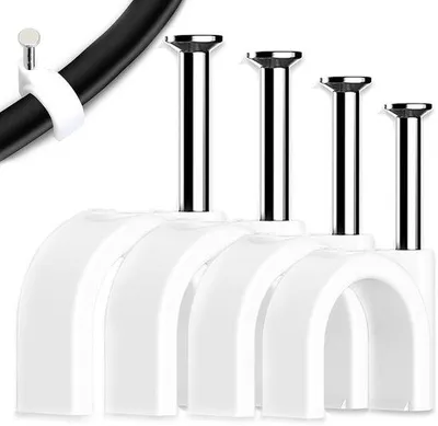 Produktbild von Unyqoos® 100er Set Kabelklemmen Weiß – Kunststoff, 4/6/8/10 mm, für Innen & Außen, Kabelorganisation Haushalt & Büro, mit Nägeln