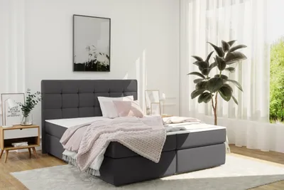 Productafbeelding van Kaiser boxspringbed met matras en bedbodem, slaapkamerbed FADO, bekleding SORO, kleur grafiet, afmetingen 180x200 cm