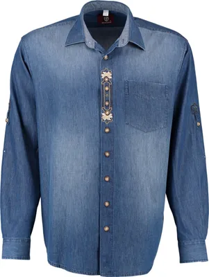 Produktbild von Übergrößen Jeanshemd mit Edelweiß-Stickerei OS Trachten 4XL