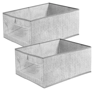 Produktbild von Kleiderschrank-Organizer, Set aus 2 faltbaren Kleiderschrank-Organizern aus Vliesstoff, 44x30x20 cm, Aufbewahrungsbox mit transparentem Fenster für Kleidung und Bücher.