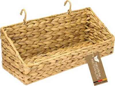 Produktbild von HMF Hängekorb aus nachhaltiger Wasserhyazinthe, 40 x 15 x 15 cm, handgeflochten, mit abgesenkter Front, 2 Haken und Metallrahmen, leicht zu reinigen