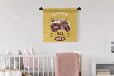 Produktbild von MuchoWow® Wandteppich Wandbehang Motorrad - Gelb - Retro 60x60 cm Tapisserie Dekoration Wandtuch - Dekorationen - Wand Decke