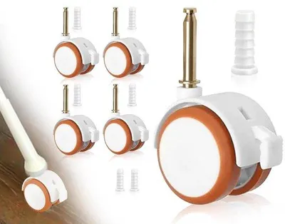 Immagine prodotto di set di 4 ruote gemelle con perno a bussola da 7 mm per culla - ruote per mobili con freno, scorrevoli e silenziose (bianco)