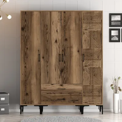 Obrázek produktu pro Skye Decor, Kumsal STP - ořech, šatní skříň, ořech, 100 % MELAMÍNEM POVLÁKNĚNÁ DESKA, 160 x 201,4 x 47,5 cm