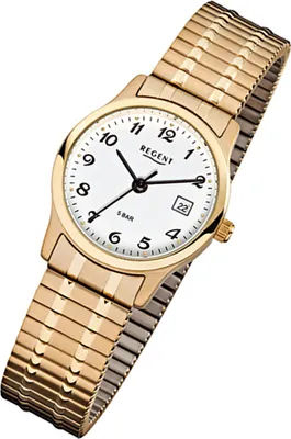 Produktbild von Regent Damen Armbanduhr F-886 Edelstahl gelbgold IP Zugband