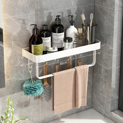 Produktbild von Duschablage Bohrfrei Aluminium Weiß 40cm