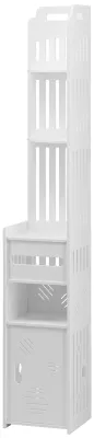 Produktbild von Badezimmerschrank, kleiner Badezimmerschrank, Hängeschrank für schmale Badezimmerecken, schmaler Badezimmerschrank mit Papierhalter, Mülleimer und Ablagen (Weiß)