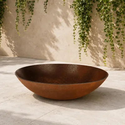 Immagine prodotto di Fioriera ciotola piatta - Effetto ruggine - 35 cm - Plastica - Per esterno e interno