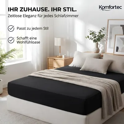Produktbild von Komfortec Spannbettlaken 2er 90x200 cm, Bettlaken Boxspringbett bis 15cm - 30cm Matratzenhöhe, Schwarz
